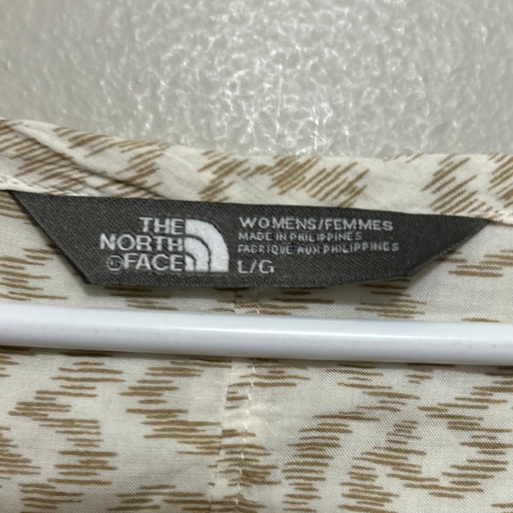 North Face Womens Tunic Blouse L Tan White Ikat 3/4 Sleeve Tie Waist Lagenlook - Picture 3 of 9